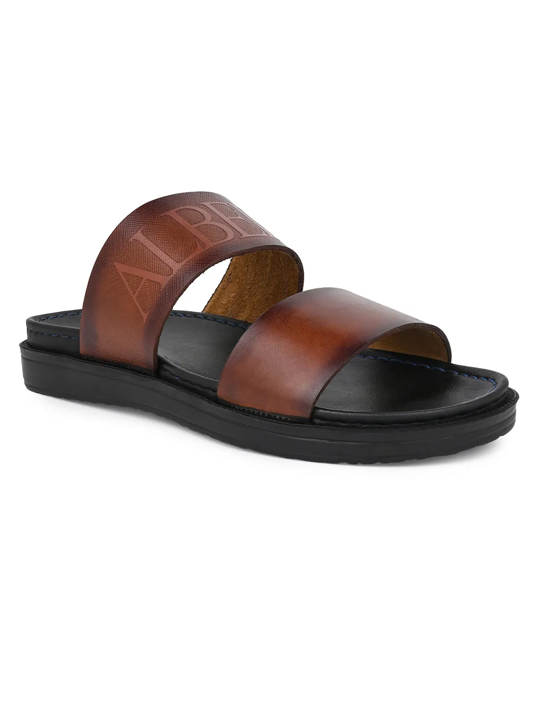 Slippers Sherpa Alberto Torresi PVC Printed Branding Textured Tan Leather Men Slippers