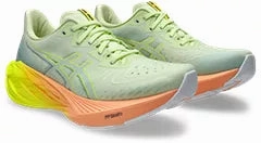 Asics Gel-tactic Volleyball Shoes Asics Womens Novablast 4- Paris Edition Cool Matcha/Safety Yellow (1012B510-750)