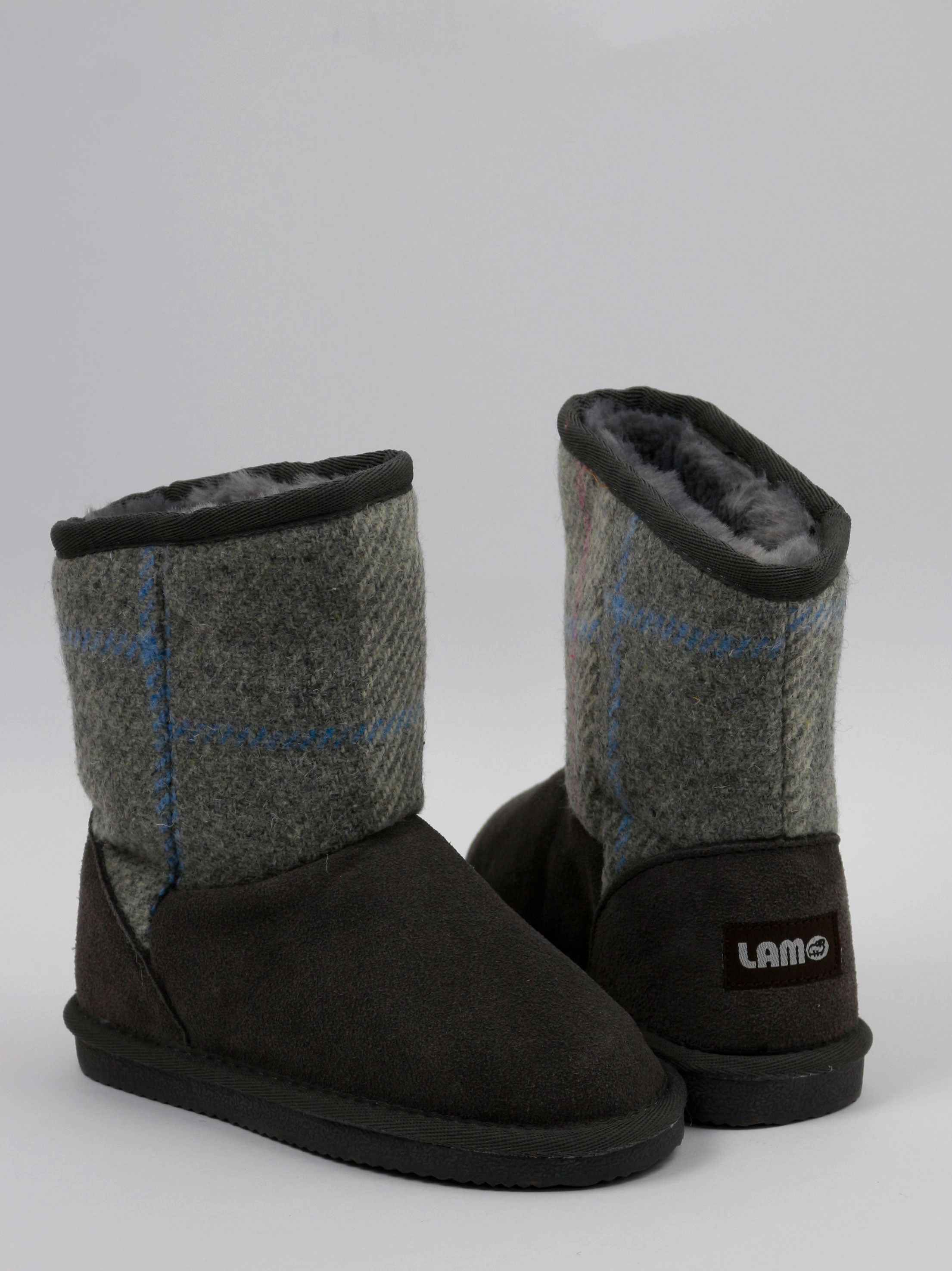 Leopard Slide Kids Girl Faux Fur Inside Ankle Boots,Grey