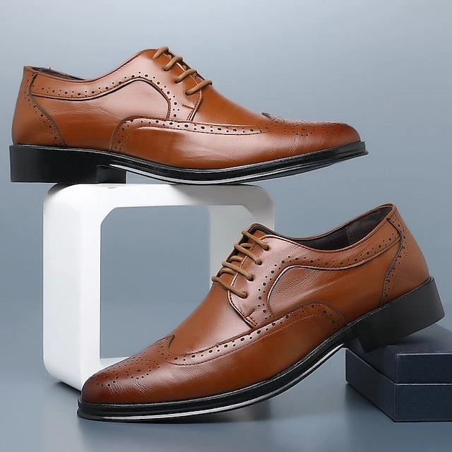Shoes Dress Leather Brogue Men's Classic Brown  Faux