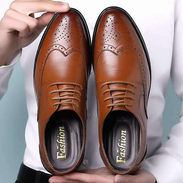 Shoes Dress Leather Brogue Men's Classic Brown  Faux