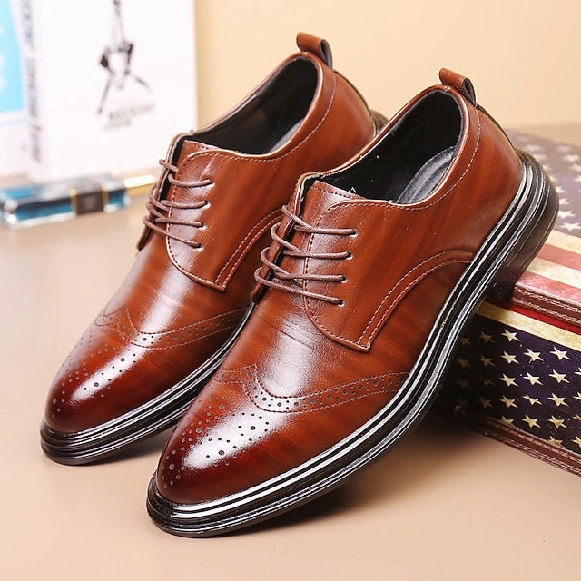 Shoes Dress Leather Brogue Men's Classic Brown  Faux