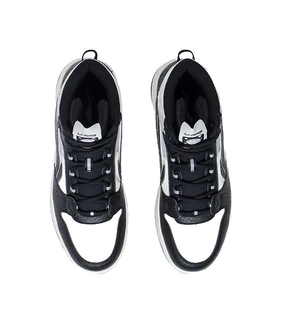 Spring Business Casual Shoes LiNing Mountain Plain Slip Resistant, Abrasion Resistant, Lightweight High top Skateboard Shoes Men's Black White Gray