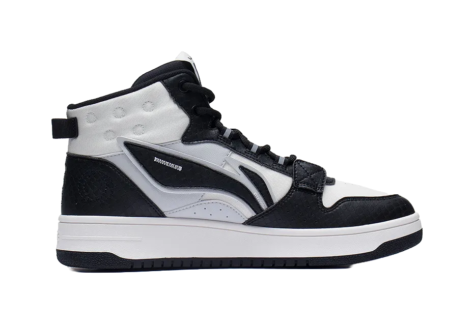 Slip-on Casual Shoes LiNing Mountain Plain Slip Resistant, Abrasion Resistant, Lightweight High top Skateboard Shoes Men's Black White Gray