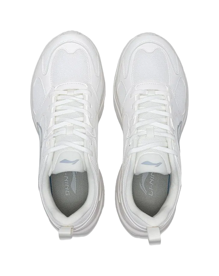 Casual Leather Slip-on Shoe LiNing Pulse Shock Absorbers Slip Resistant Abrasion Resistant Low top Chunky Sneakers Men's Silver White