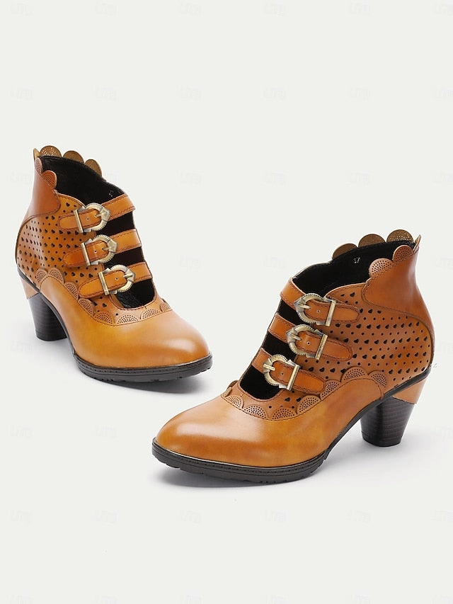 Boots Vintage Brown Strap Buckle Women's - Ankle Perforated For Motorcycle Boots