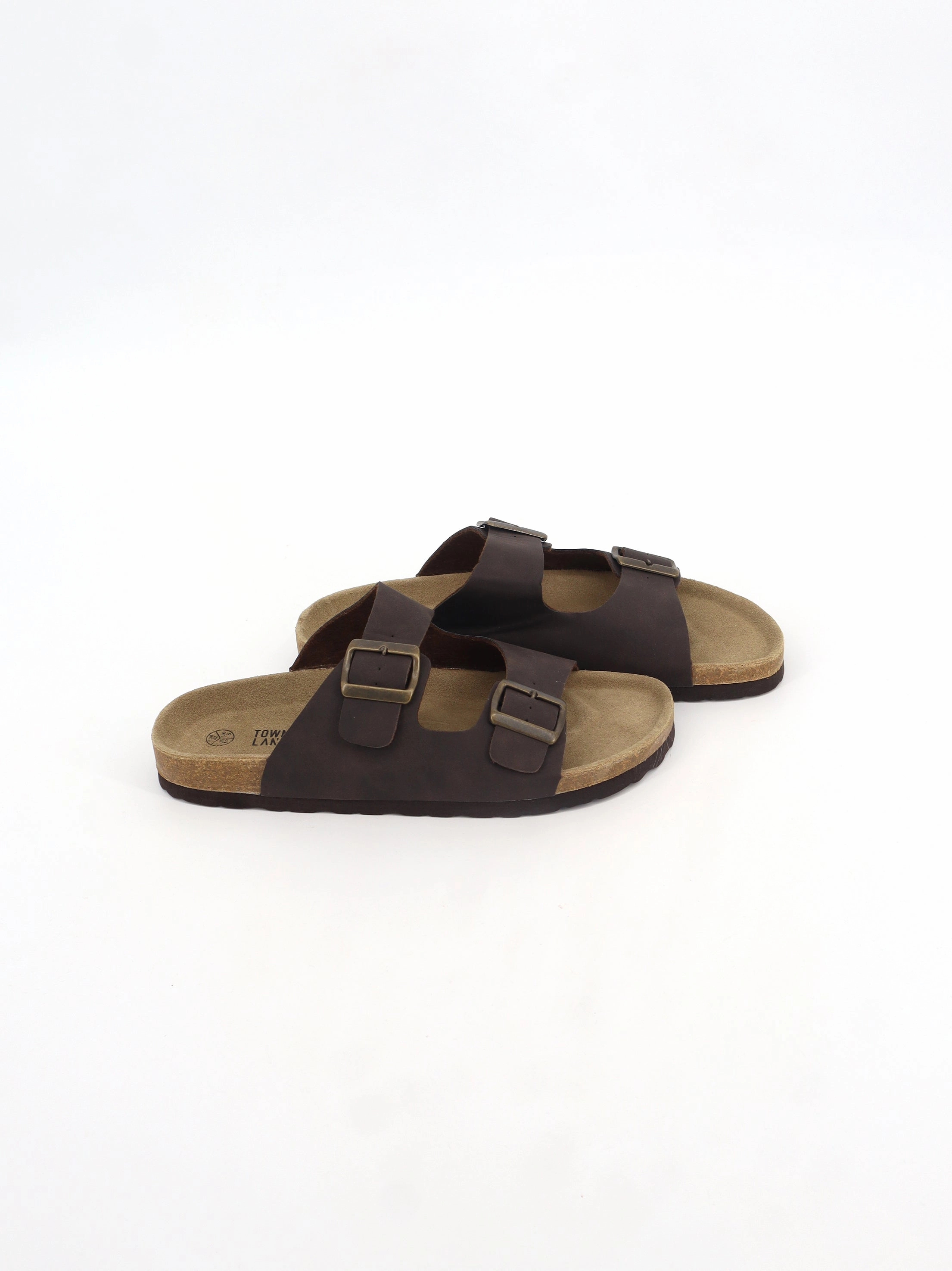 Men's Adjustable Buckle Slides,Dark Brown Rockstud Slide Sandal