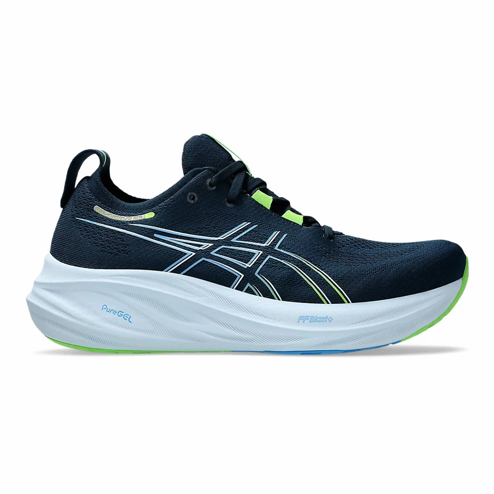 Asics Metrolyte Walking Shoes Men's Asics GEL-Nimbus 26, French Blue/Electric Lime, 13 4E Extra Wide