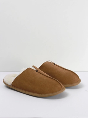 Men's Faux Fur Inside Plain Slippers,Brown Darwin Slippers