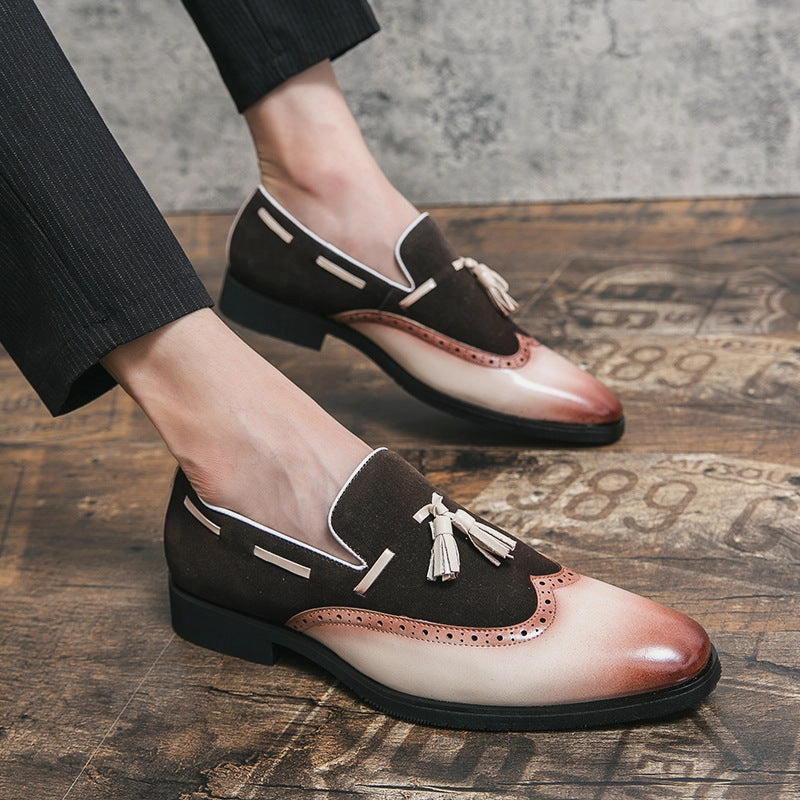 Ysl Leopard Loafers Men's Fringed Leather Shoes British Pointed Gradient Loafers