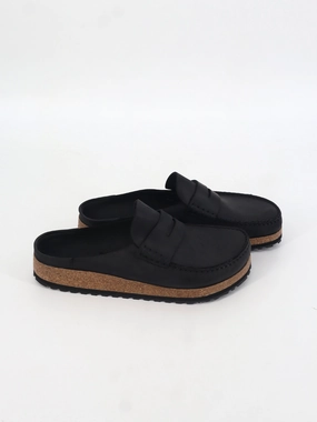 Men's Plain Oiled Leather Slides,Black Mink Slippers