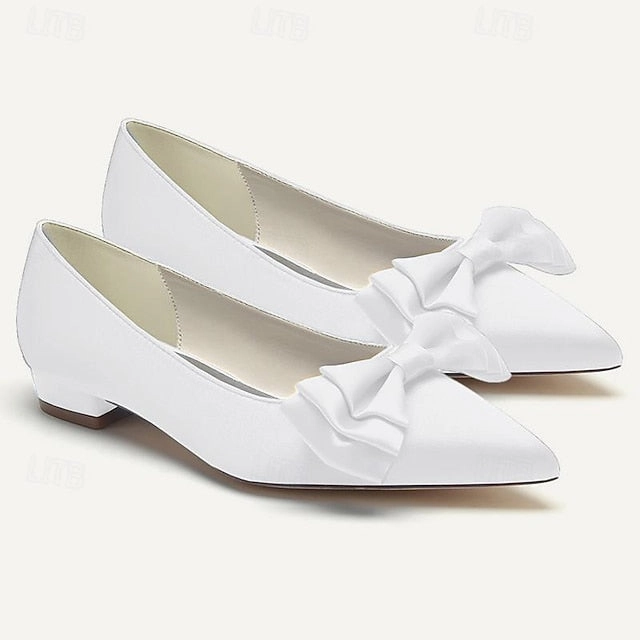 Women's Flats Pointed Party Low Shoes Heel Wedding Bowknot