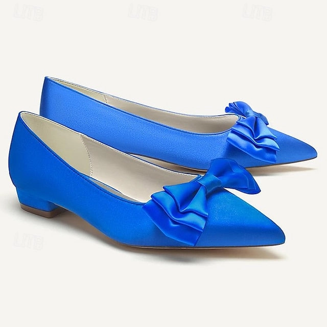 Women's Flats Pointed Party Low Shoes Heel Wedding Bowknot