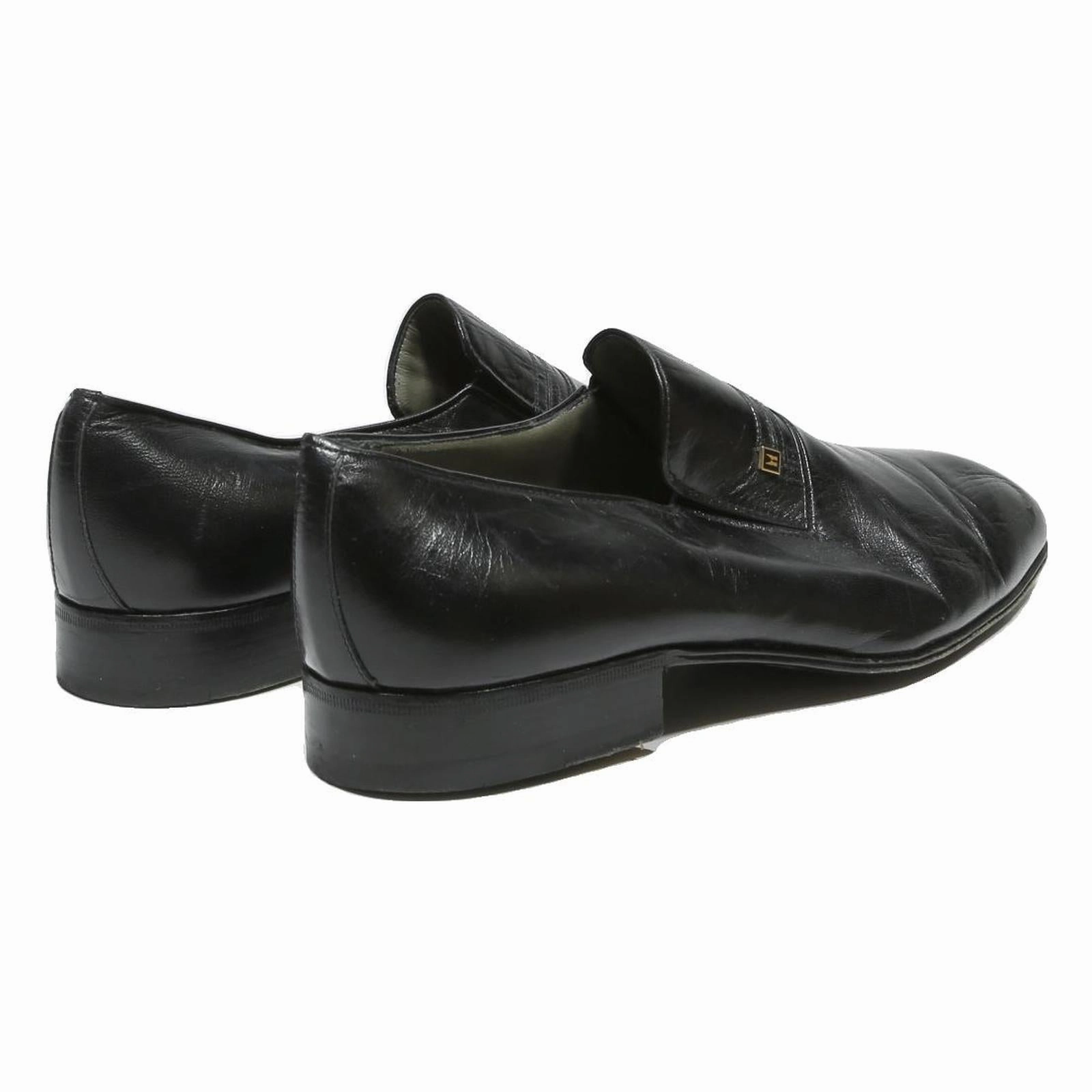 MORESCHI Mens Leather Slip On Formal Shoes Black UK 10 Classic Dress Loafers Penny Loafers With Penny In Them