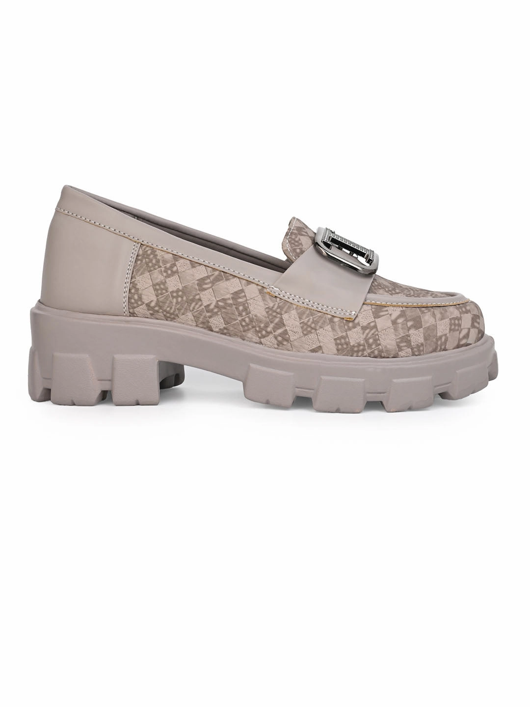 Tan Heeled Loafers Alberto Torresi Womens Chunky Sole Loafers with Buckle