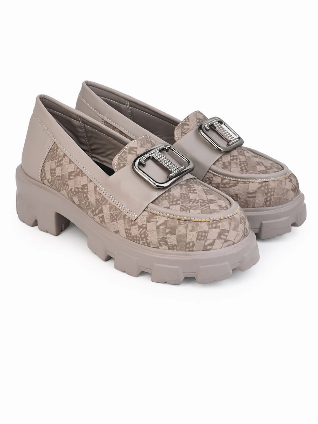 Alberto Torresi Womens Chunky Sole Loafers with Buckle Cherry Wood Loafers