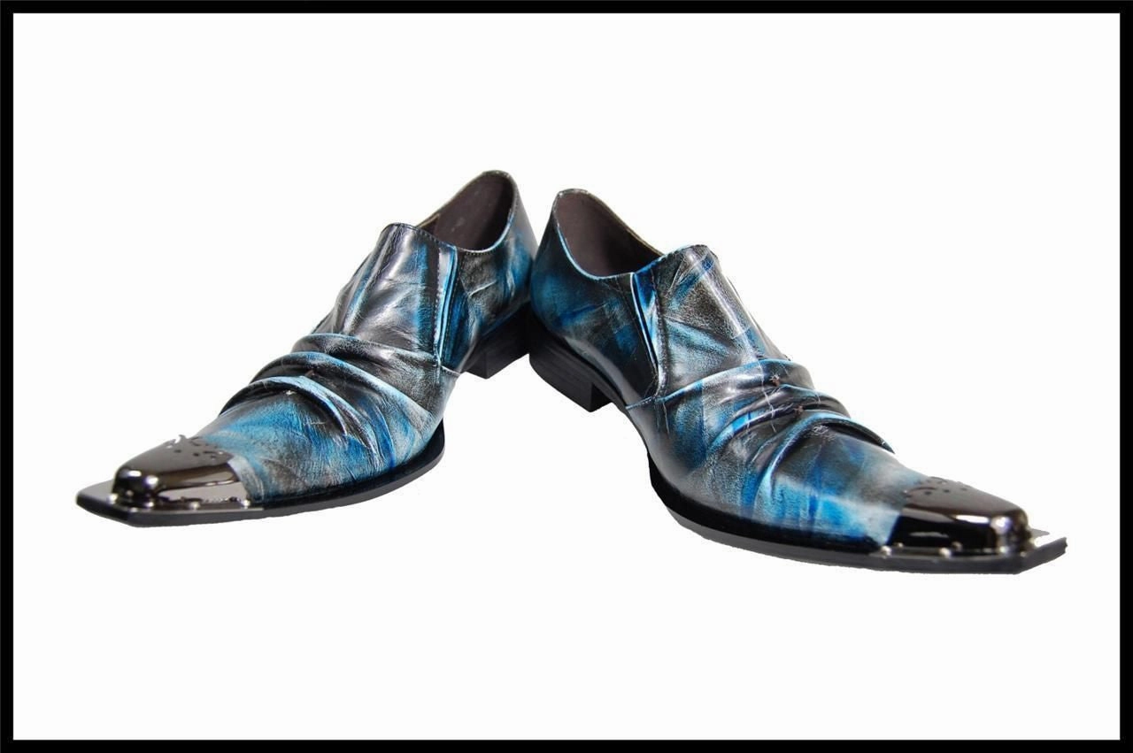 New Arrivals!! Men's Fashion Fiesso Metal Toe Pointed Slip on Shoes FI 6207 Navy Men's New Balance