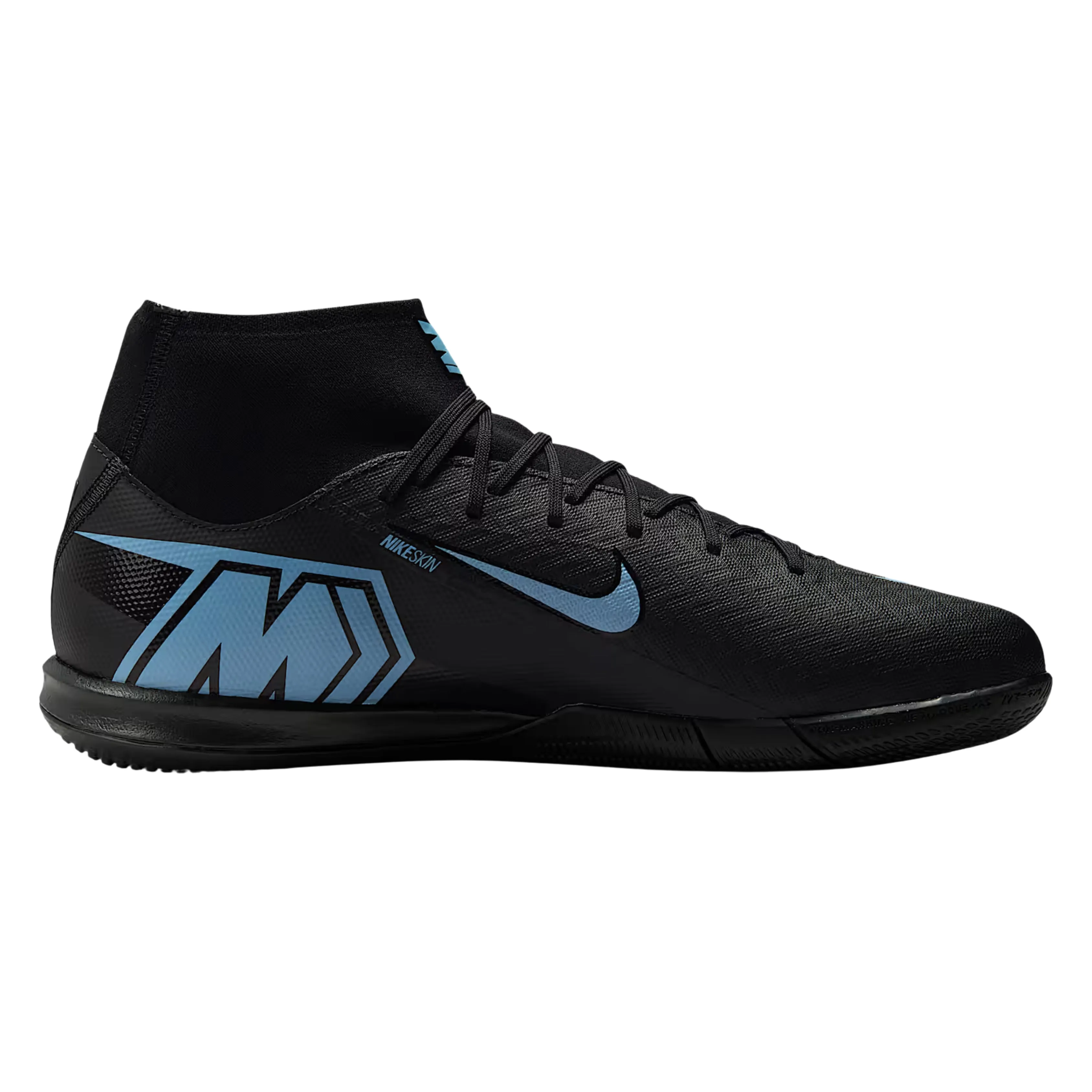 Nike Zoom Mercurial Superfly 10 Academy Indoor Soccer Shoes (Black/Ice Blue) Pepe Soccer Cleats
