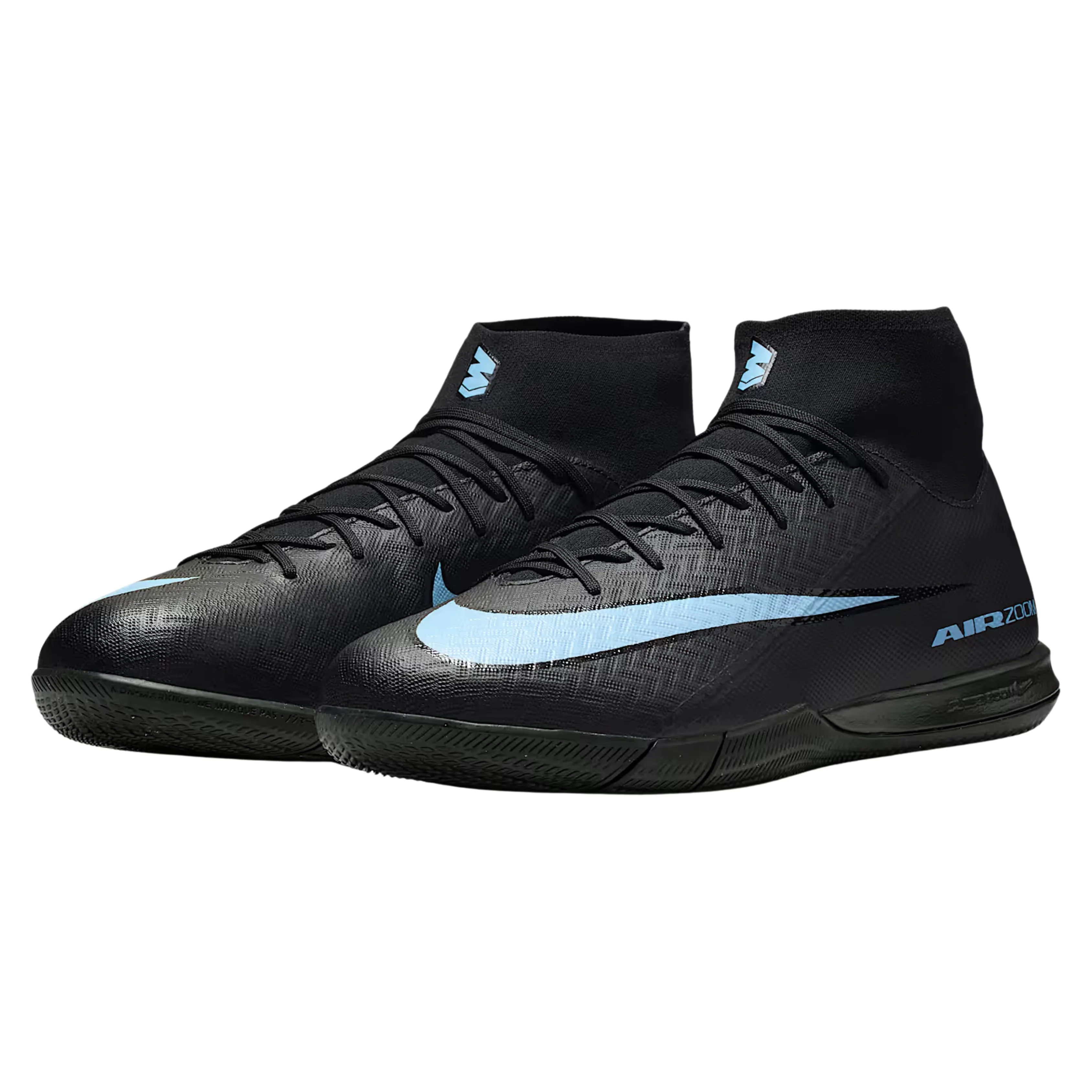 Nike Zoom Mercurial Superfly 10 Academy Indoor Soccer Shoes (Black/Ice Blue) Football Cleats And Soccer Cleats