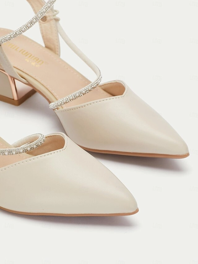 Toe with Slingback Women's Heels Rhinestone Pointed Elegant New Balance 550 Shoe