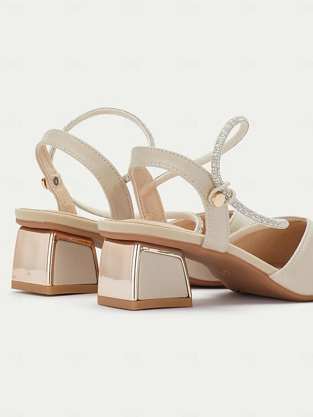 Toe with Slingback Women's Heels Rhinestone Pointed Elegant