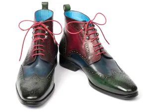 Boots For Diving Paul Parkman Men's Wingtip Ankle Boots in Green, Blue and Bordeaux