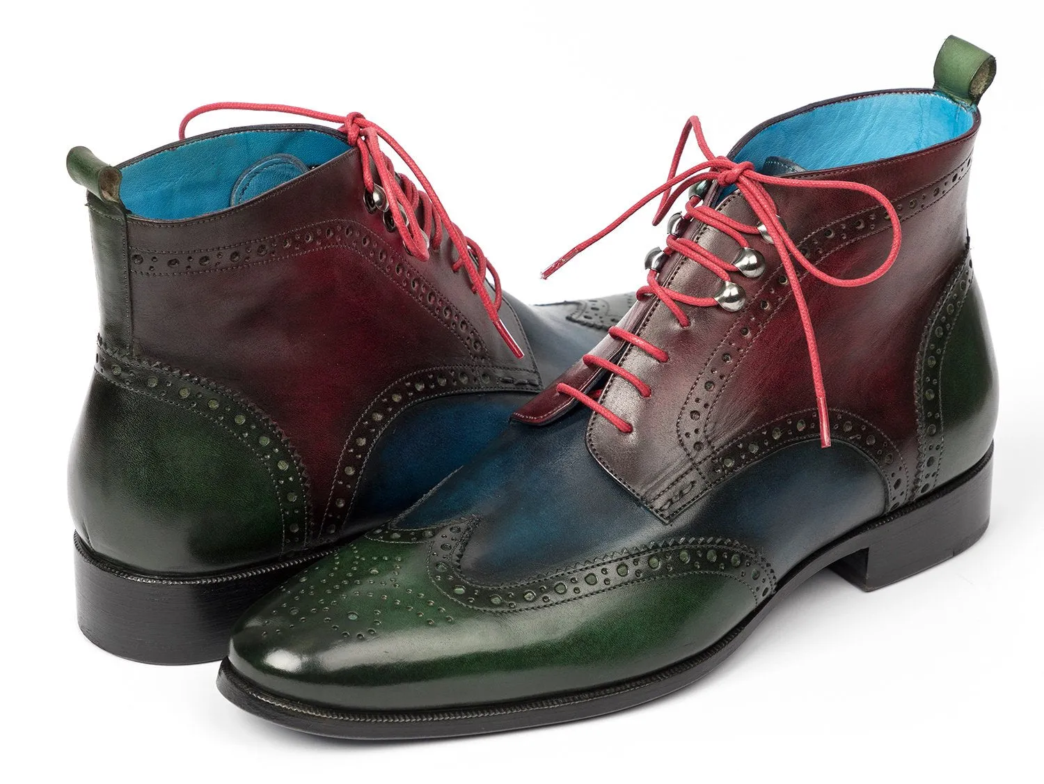 Paul Parkman Men's Wingtip Ankle Boots in Green, Blue and Bordeaux Fur Boots Knee High