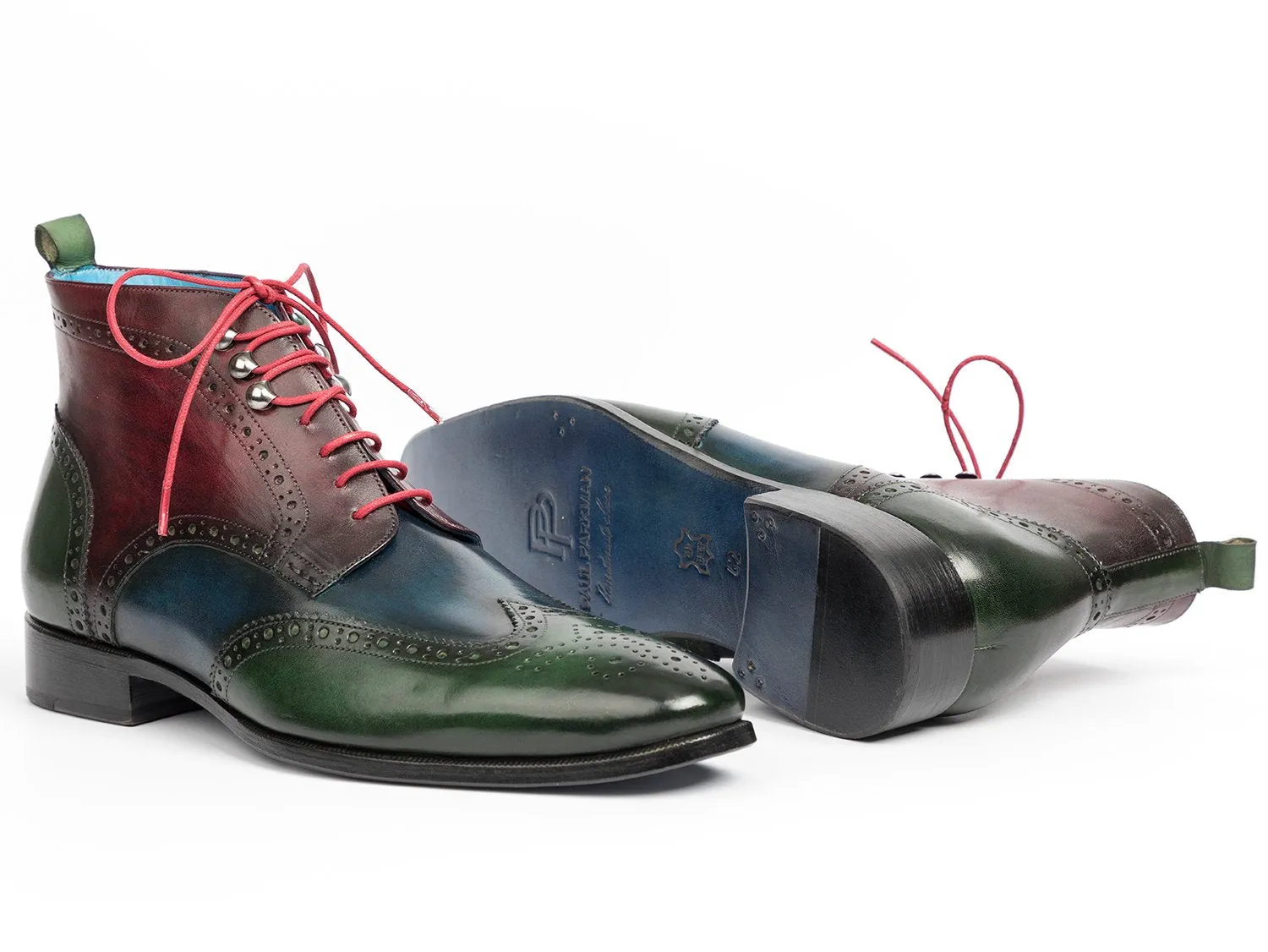 Paul Parkman Men's Wingtip Ankle Boots in Green, Blue and Bordeaux Best Police Boots