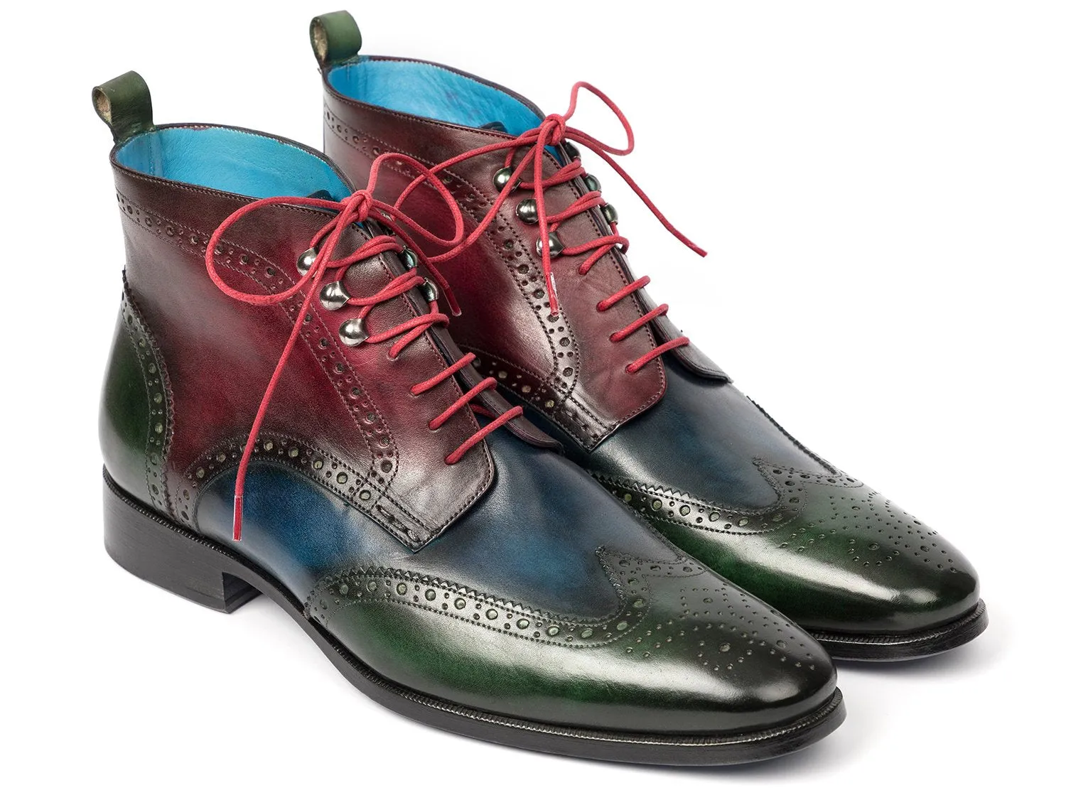 Cowboy Boots Steel Toe Paul Parkman Men's Wingtip Ankle Boots in Green, Blue and Bordeaux