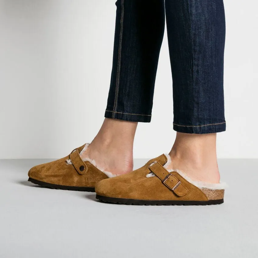 Birkenstock Boston Shearling - Mink Suede Dearfoam Slippers Clogs