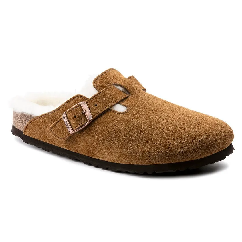 Birkenstock Boston Shearling - Mink Suede Designer Rubber Slippers
