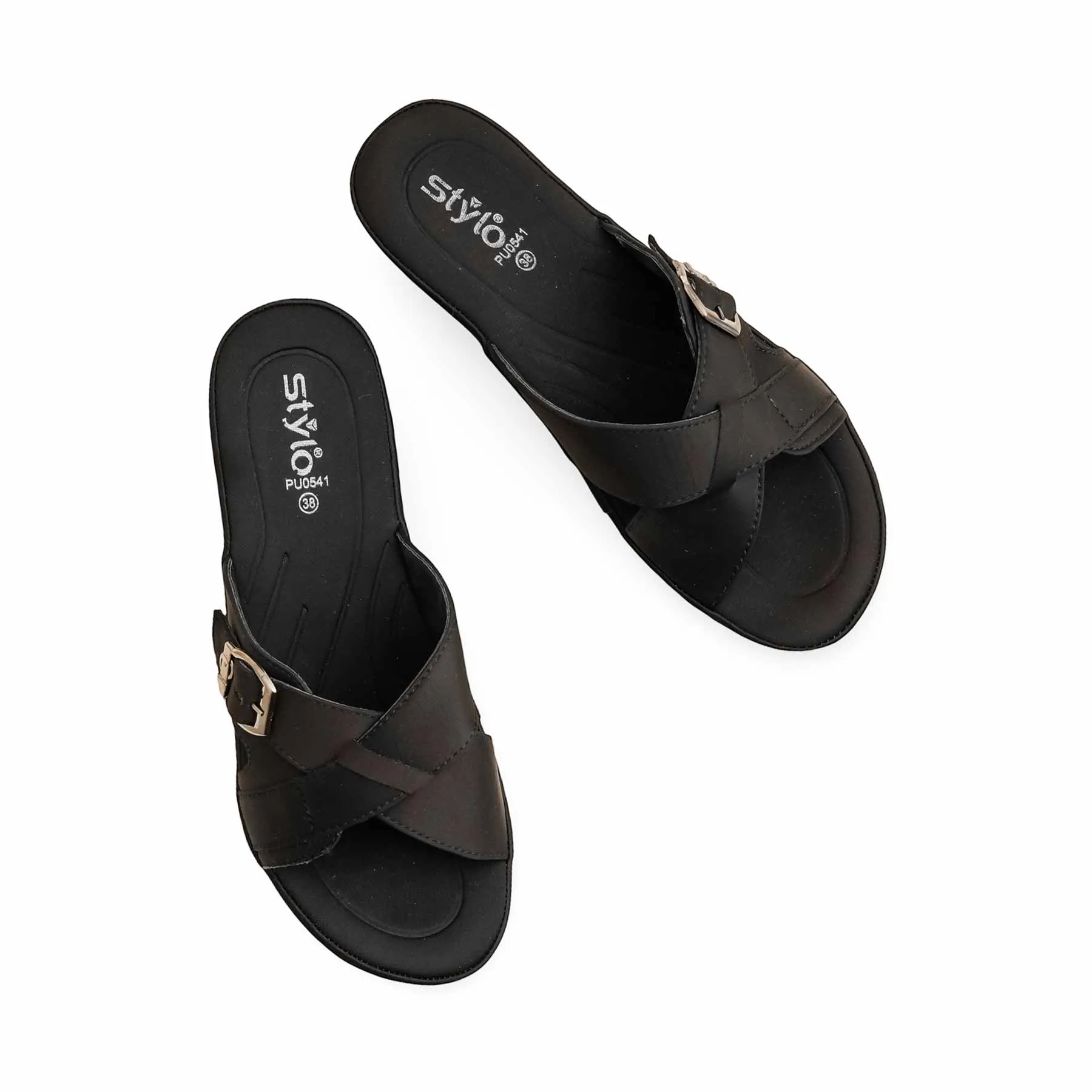 Black Formal Slipper PU0541 Gold Slides
