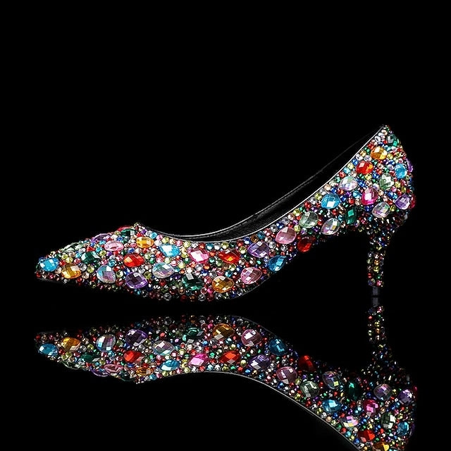 Women's Matching Heel Kitten Shoes Crystal-Embellished and