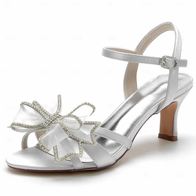 New Balance 927 Womens Kitten Detail Sandals with Bridal Heel Luxury Rhinestone Bow 