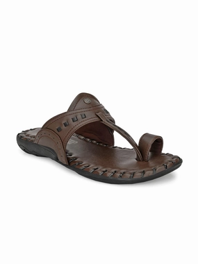 Toothless Slippers Alberto Torresi Men's Dark Brown Kolhapuri Thong Slipper