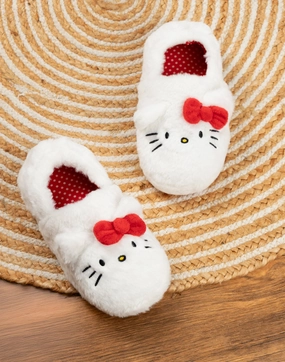 Flat Slide Sandals Hello Kitty Character Face Girls White Slip On Loafer Slippers