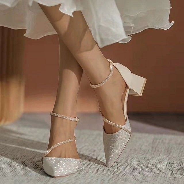 New Balance Rogers Pointed Ankle Block Toe Women's Heels Mesh Glitter with