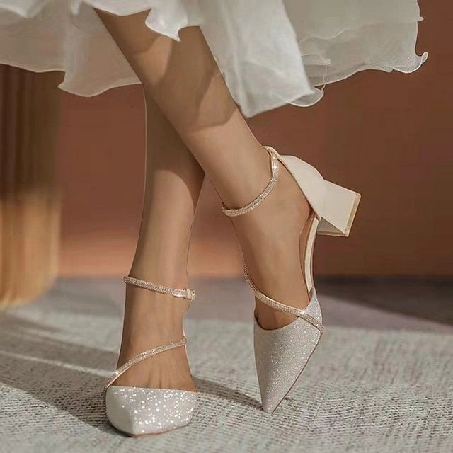 New Balance 515 Tennis Shoes Pointed Ankle Block Toe Women's Heels Mesh Glitter with