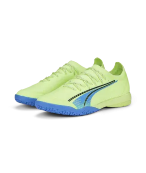Softball Cleats Versus Soccer Cleats Puma Ultra Ultimate Court Indoor Shoes 106894 01 FIZZY LIGHT-PARISIAN NIGHT-BLUE GLIMMER