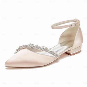 New Balance Black Leather White Satin  Pointed Toe Wedding Flats Women's Elegant
