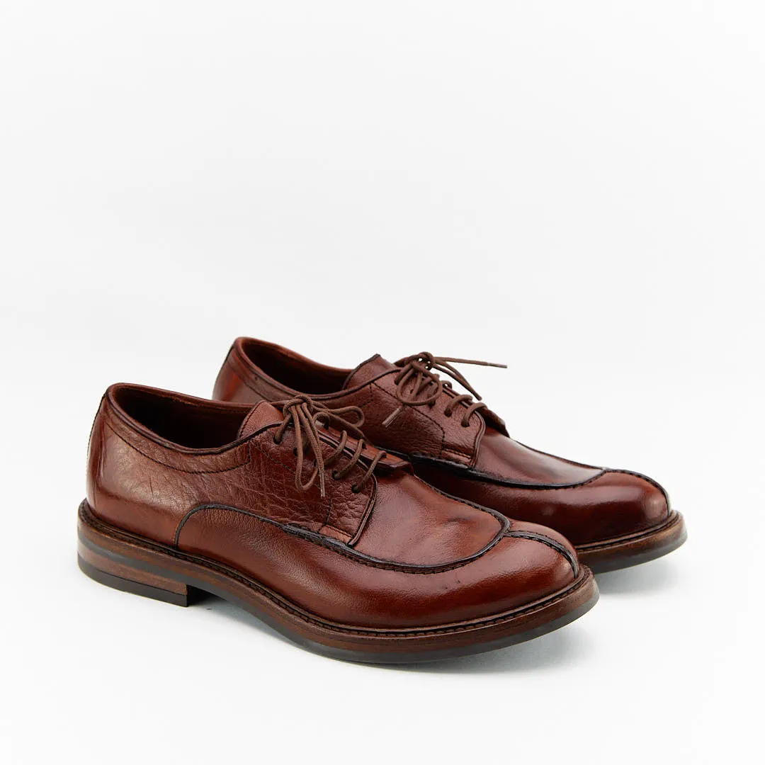 QUESTRAL - Derby Uomo in Pelle di Bufalo Tinto in Capo - HUNDRED100 Flat Leather Lace Up Shoes
