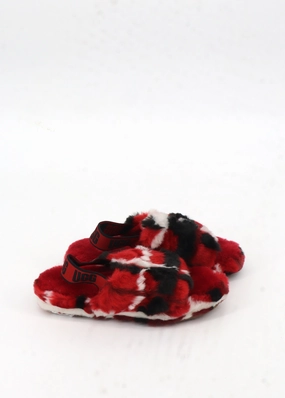 Kids Girl's Printed Fur Slippers,Red Deer Foam Slippers