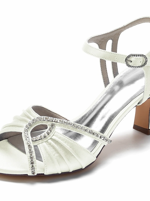 Rhinestone  Blue Women's Heeled Sandals Satin Navy