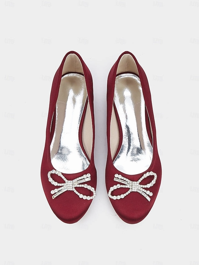 Rhinestone Round-Toe Bow Flats Embellished - Women's