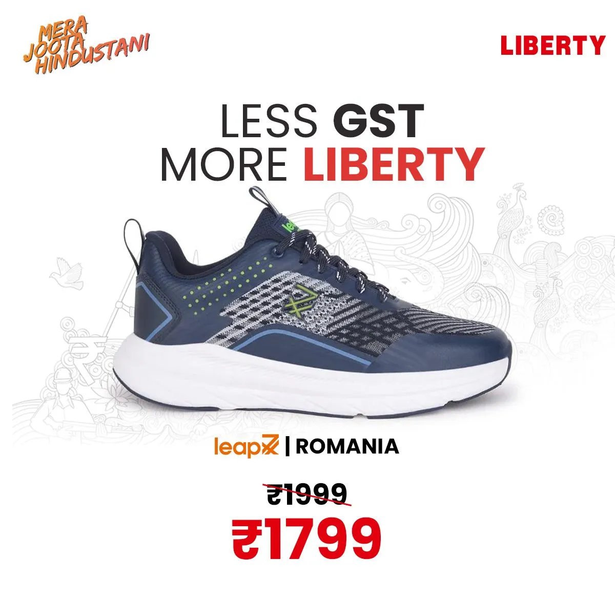 Barefoot Shoes For Running Leap7x Navy Blue Sports Lacing Running Shoes ROMANIA By Liberty