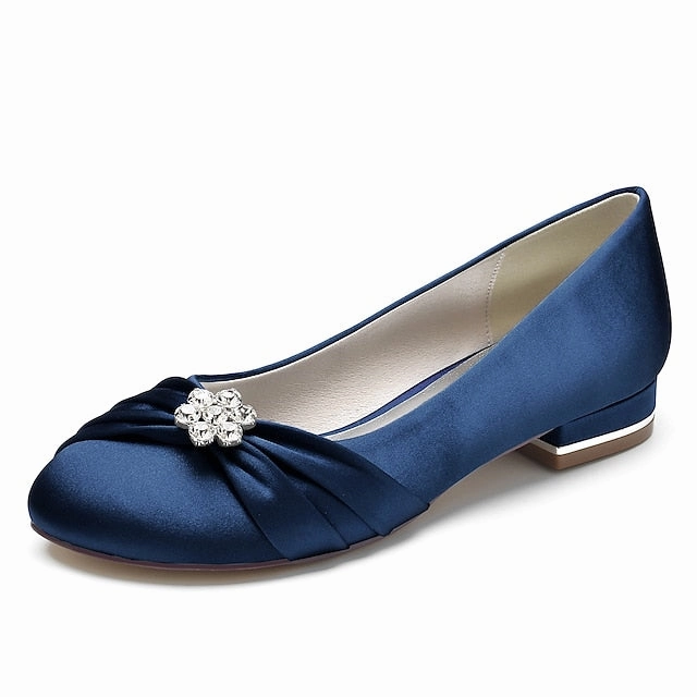 Satin Women's Wedding Flats Blue Rhinestone with Light