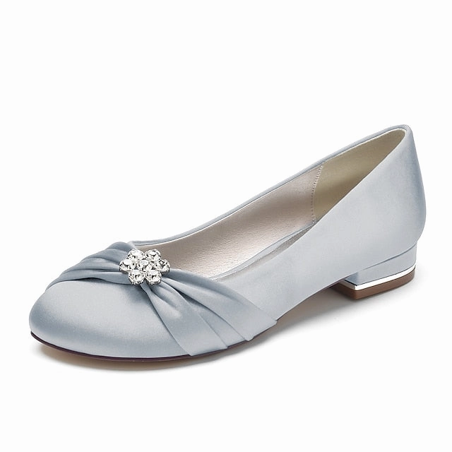 Satin Women's Wedding Flats Blue Rhinestone with Light