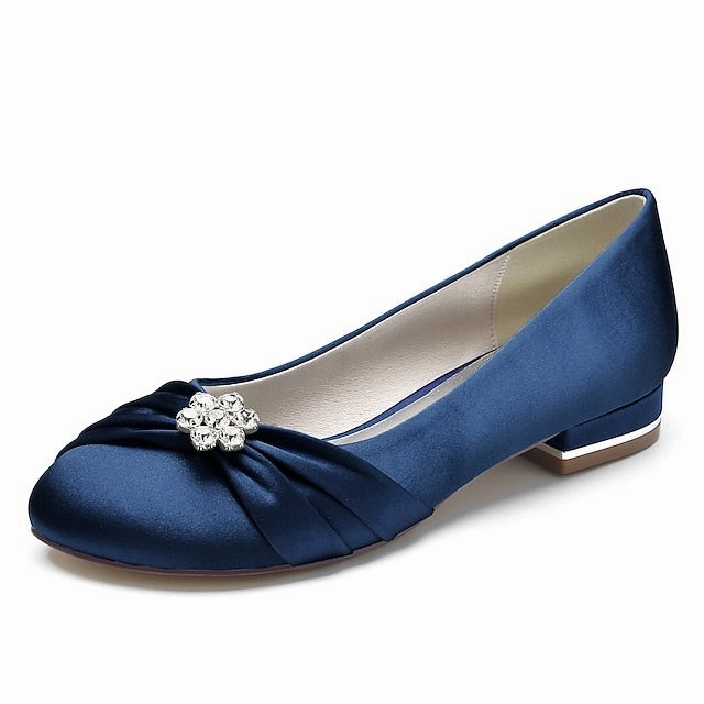 Satin Women's Wedding Flats Blue Rhinestone with Light