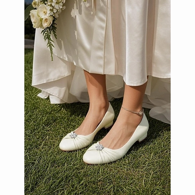 Satin Women's Wedding Flats Blue Rhinestone with Light