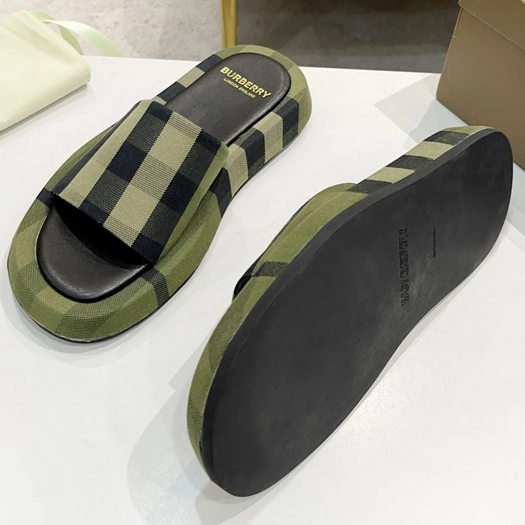 Slippers With Back SE883 BUR Check Cotton Slides Size5-10